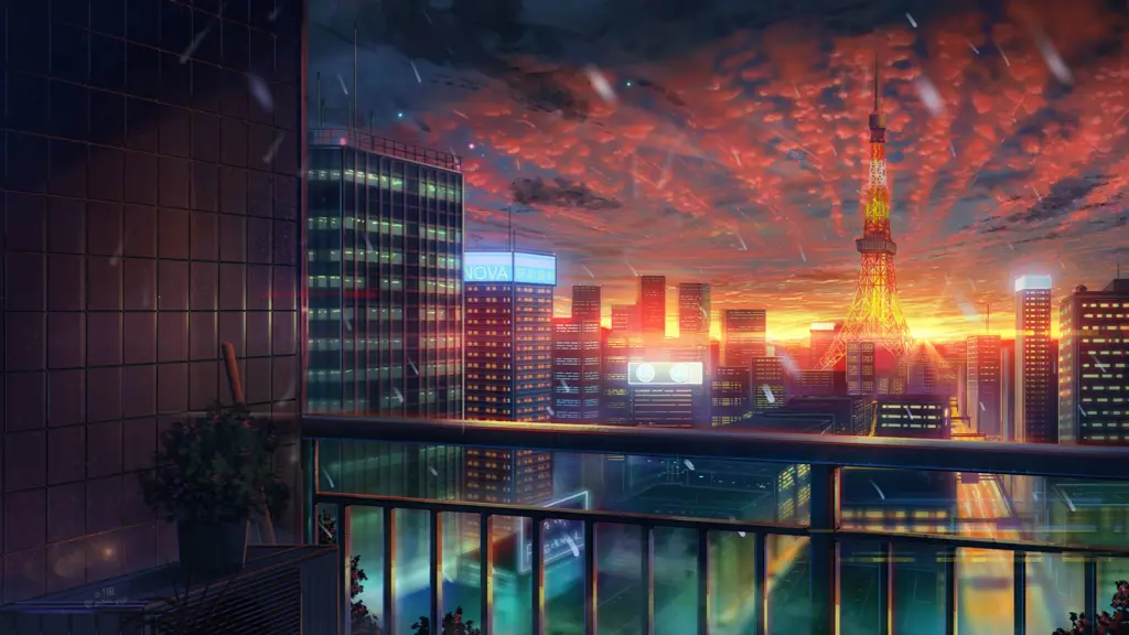 Ilustrasi pemandangan kota anime yang indah di malam hari Gambar pemandangan kota anime di malam hari