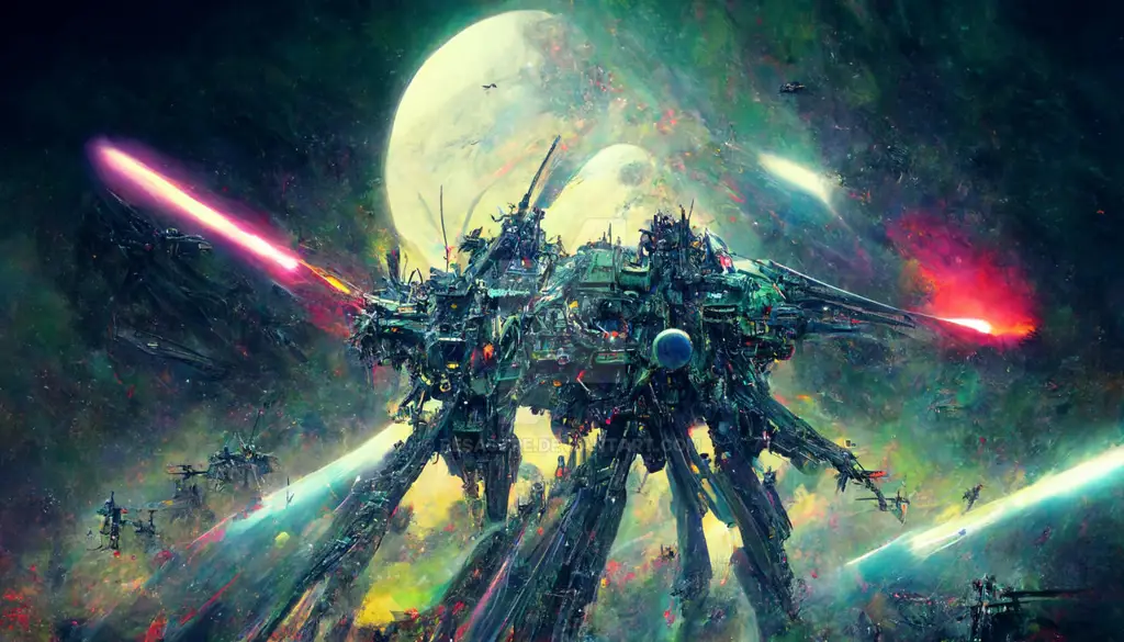 Adegan pertarungan robot raksasa anime yang spektakuler Gambar pertarungan mecha anime yang epik