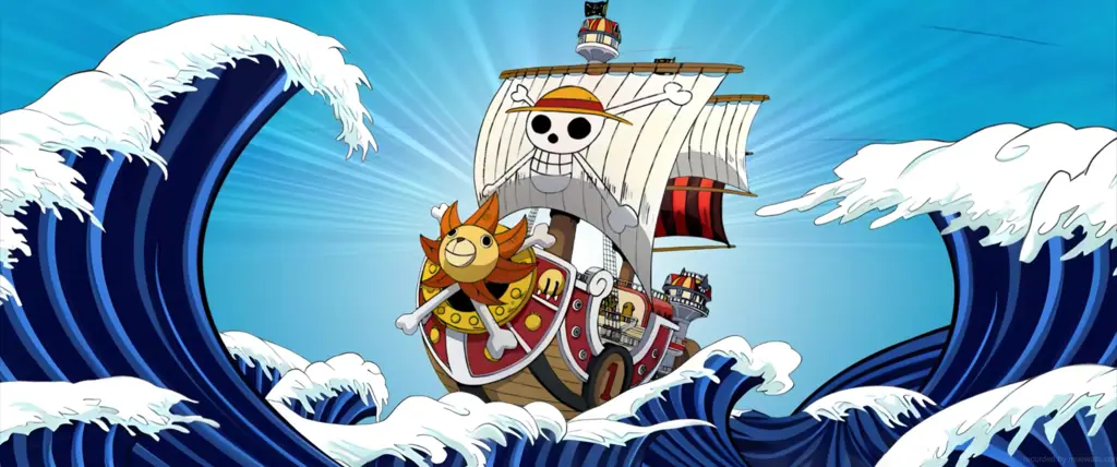 Kapal Thousand Sunny berlayar Gambar kapal Thousand Sunny