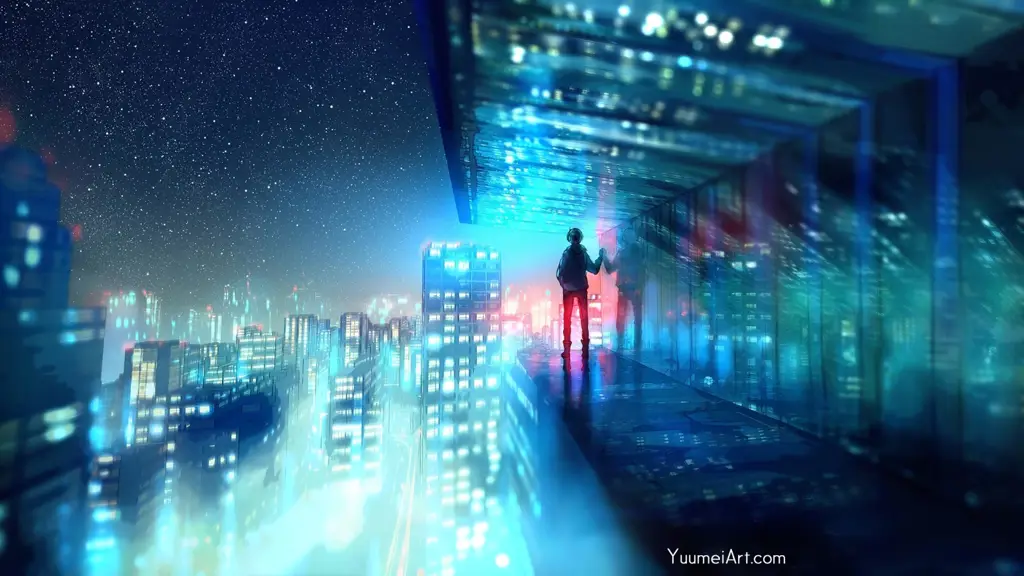 Kota Cyberpunk Anime Ilustrasi kota cyberpunk anime di malam hari